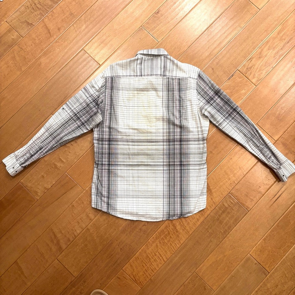 Alfani Mens Long Sleeve Button-front Cotton White and Gray Plaid Shirt Sz Large - Picture 9 of 11